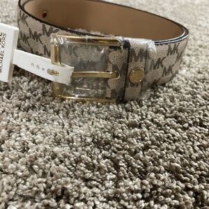 Michael Kors Beige Monogram Belt with Gold Buckle